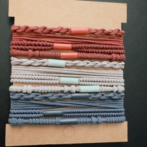 Boho Set of Braided Hair Ties in Red, Gray, and Blue
